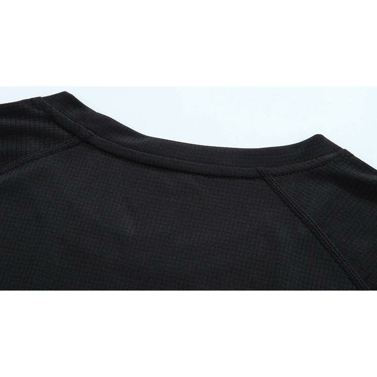 Close up of back of gym shirt neck line and seams